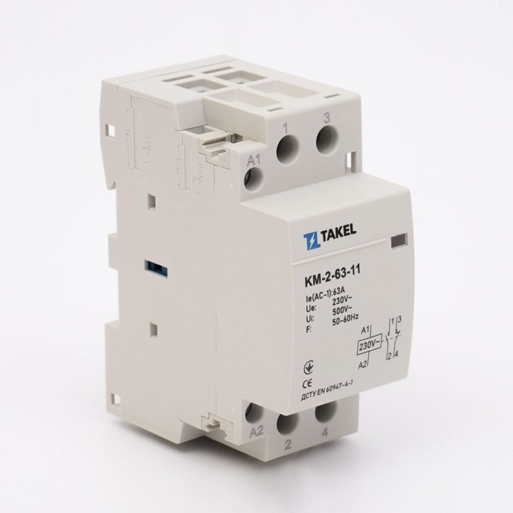 Контактор модульний КМ-2-63-11 63А 1NO+1NС TAKEL