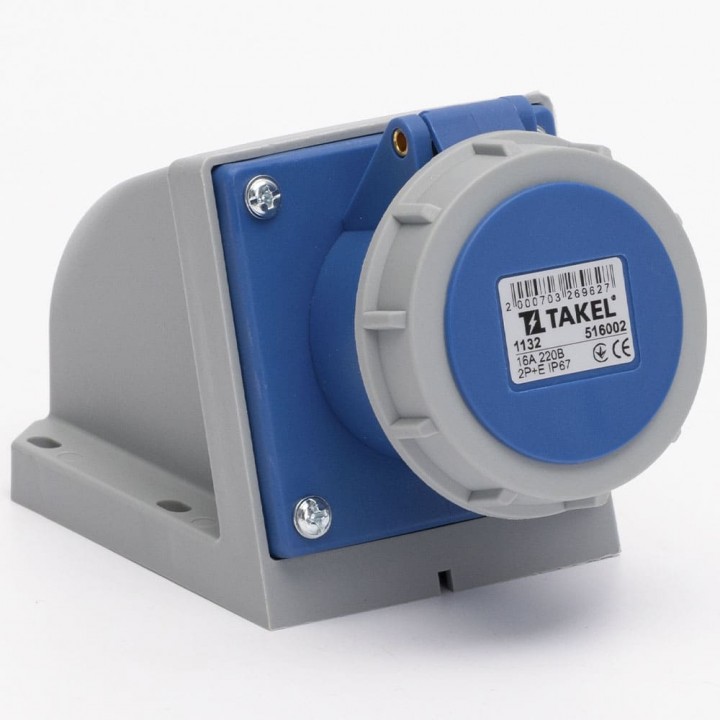 Розетка стаціонарна зовнішня 1132 16А 220В 2Р+Е IP67 Argent TAKEL
