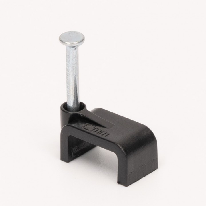 Скоба (кліпса) кабельна плоска F-12 чорна (100шт) 